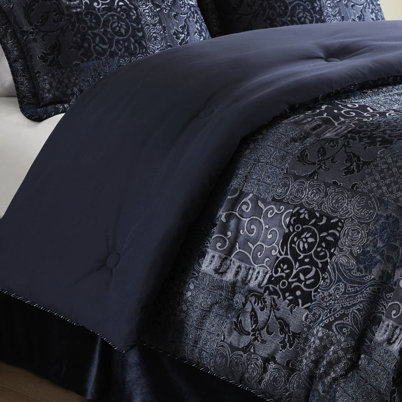 Édredon grand bleu marine 4 pièces avec durabilité améliorée 2022. -, fermeture à glissière cachée sur les taies décoratives. L 92 po x L 96 po, taies décoratives l 20 po x L 26 po + P 2 po, l 60 po x L 80 po + P 15 po. Chenille avant, arrière solide, processus de garniture de corde décorative pour