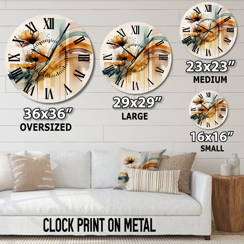 Horloge murale orange marguerite orange hyperréaliste II, Médium