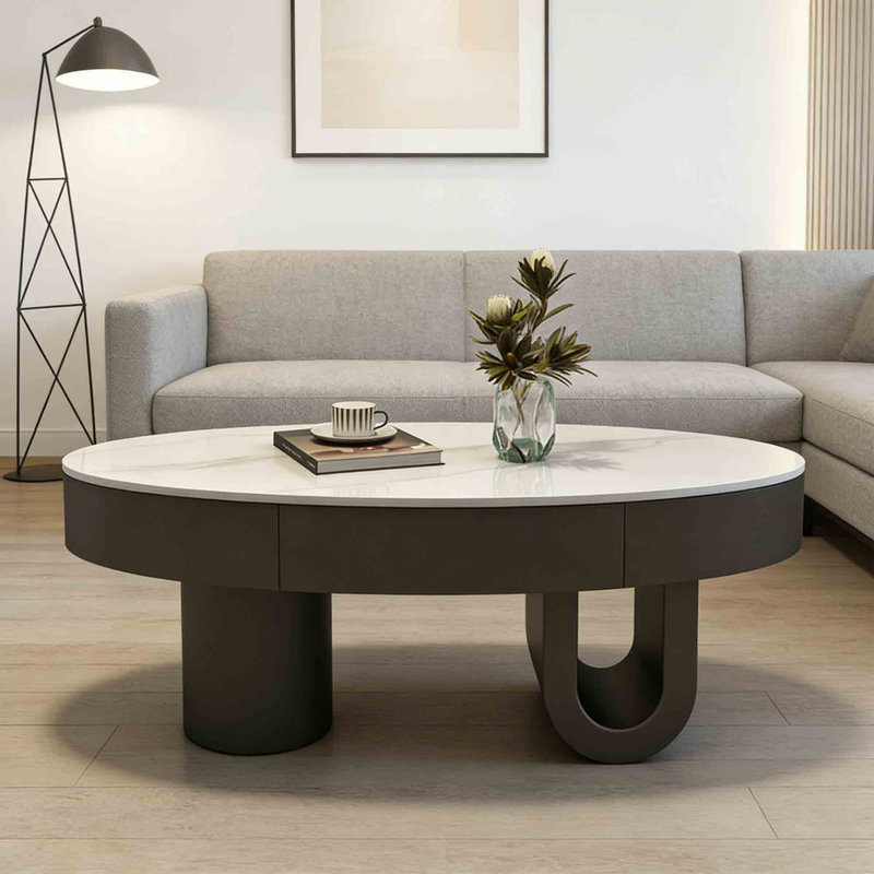 Table basse italienne de luxe moderne, H 16,53 po x L 39,37 po x l 21,65 po, Blanc