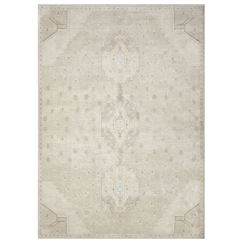 Aldora Sandstone Medallion Power-Loomed Cotton Area Rug, Rectangle 5'6" x 8'6"