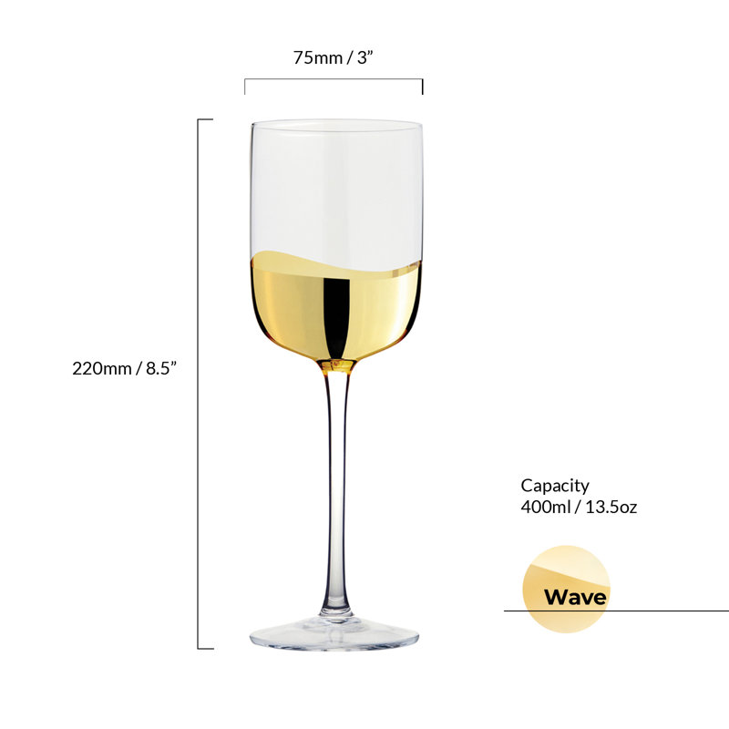 Wave Wine Glasses, Gold/Clear