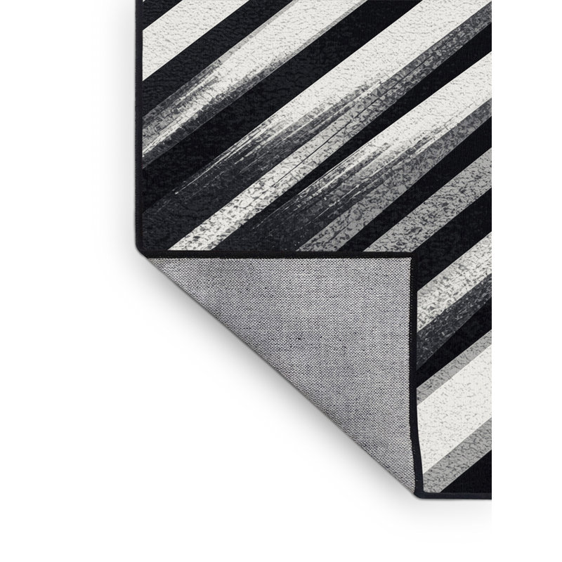 Tapis rayé gris à motif classique lavable à la machine à motifs et textures, Carré 3 pi