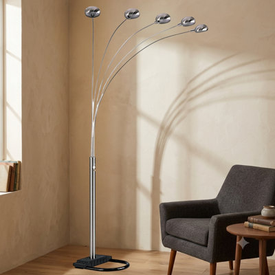 84" Tall Metal Floor Lamp with Satin Nickel finish and 5 adjustable Arch Arms