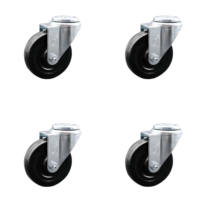 Rubber Wheel Swivel Bolt Hole Caster Set