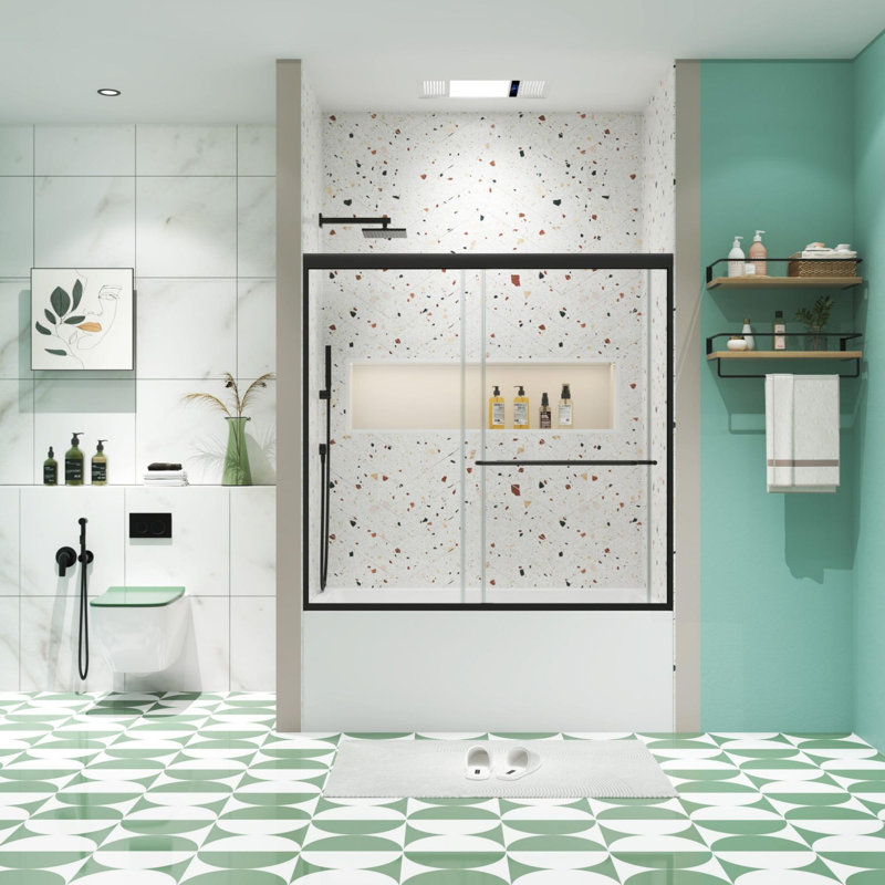 Porte de douche 58 "H Bypass, Noir mat