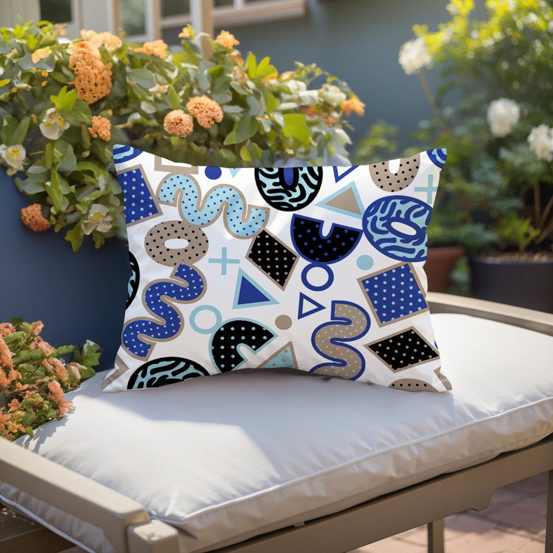 Coussin lombaire intérieur / extérieur Trixel, Rectangle H 18 po x l 25 po, Bleu marine