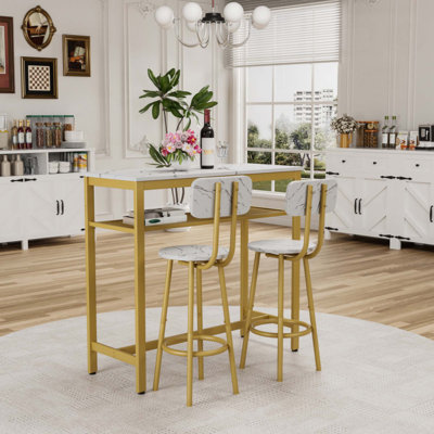 Ensemble de table de salle à manger avec 2 tabourets, comptoir 3 pièces pour la cuisine, le salon et le petit appartement