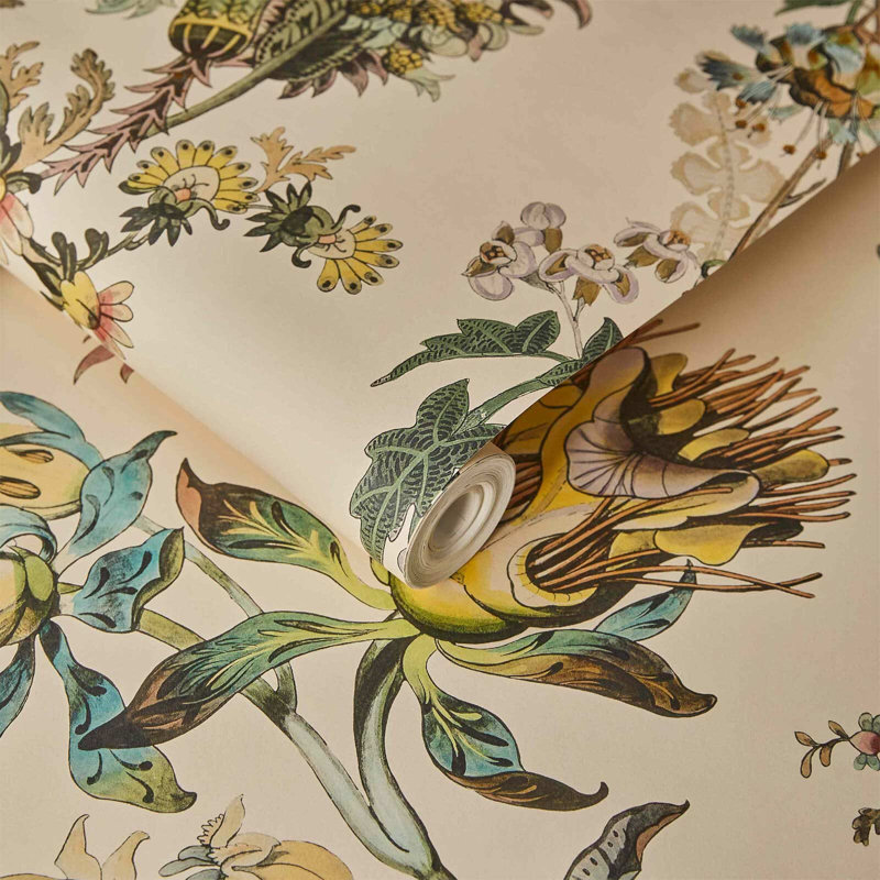 Flora Fantasia 9.84" L x 70.87" W Wallpaper Roll, Ecru