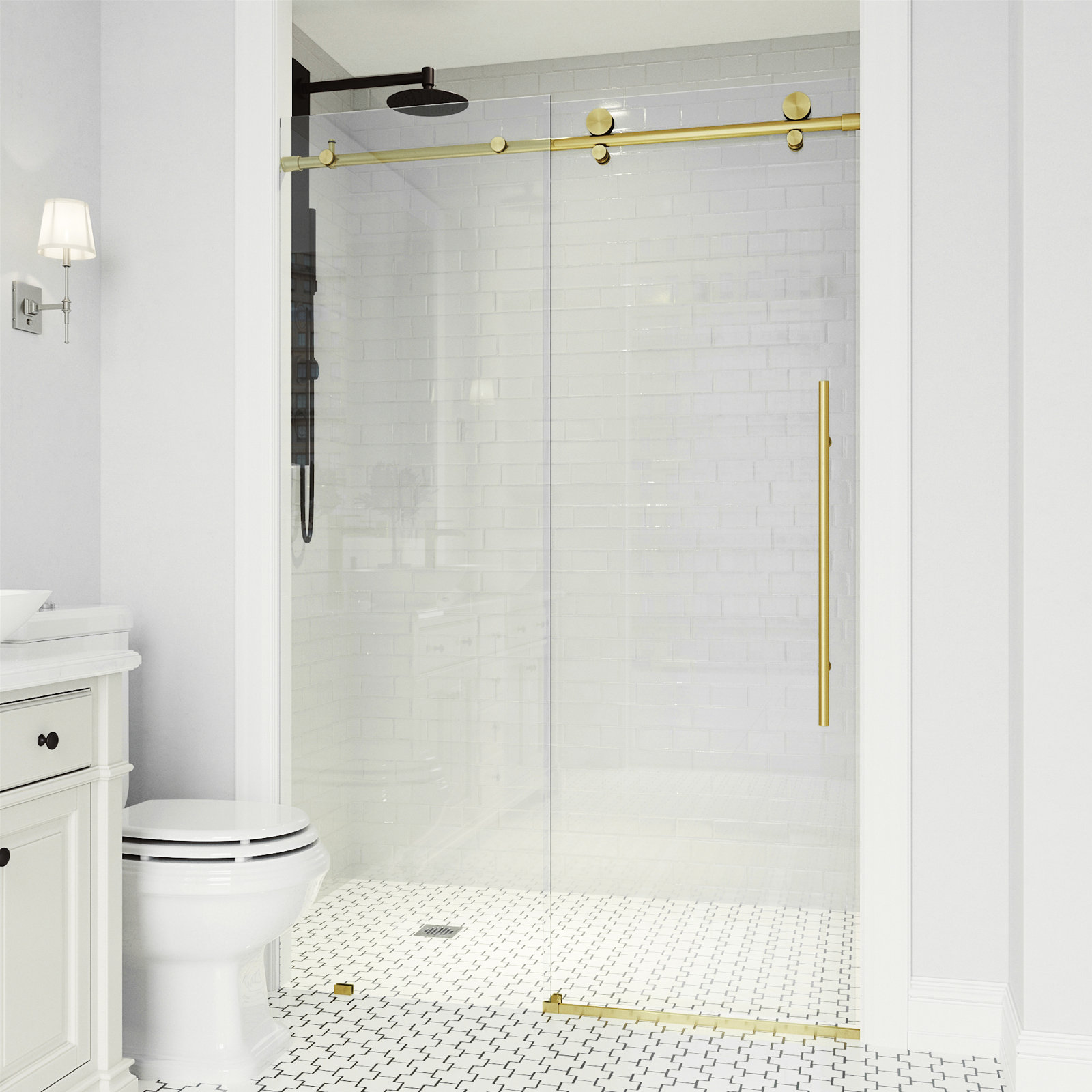 Elan E-Class 64" Frameless Sliding Shower Door, Matte Brushed Gold