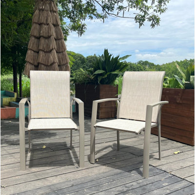 Garden Patio Chairs Set of 2, All Weather Metal Outdoor Dining Chairs , Garden, Poolsides