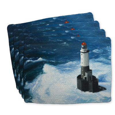 Ensemble de 4 napperons en polyester tressé - motif vagues déchaînées