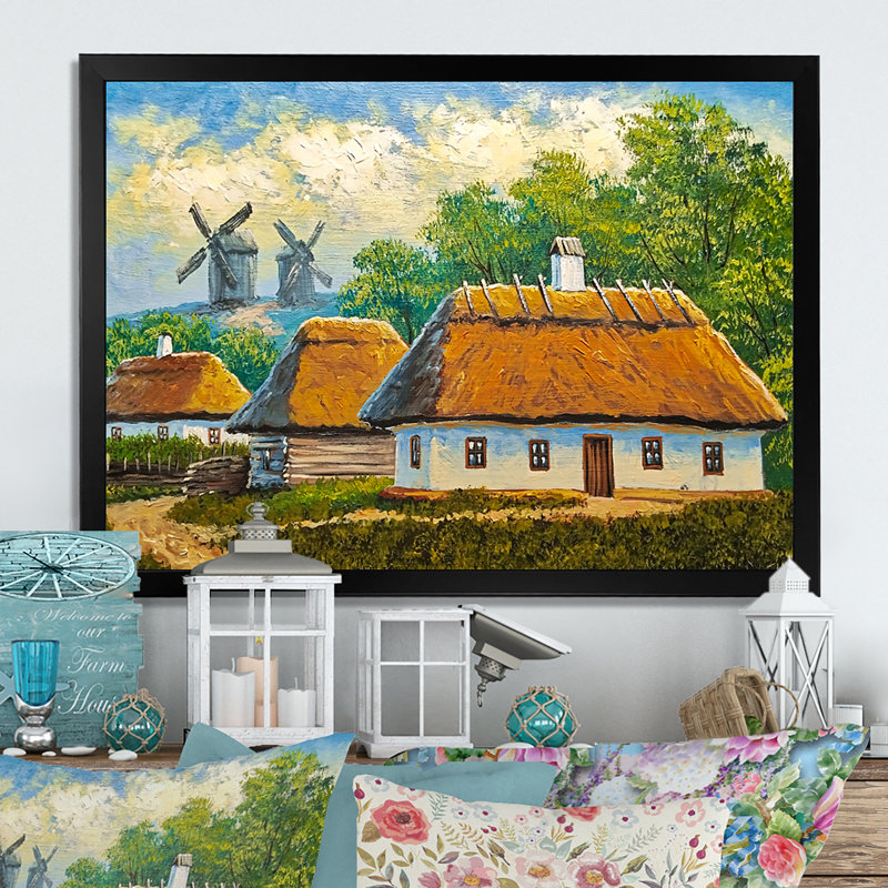 Vieux village rustique, paysage, art mural traditionnel, H 8 po x l 12 po x P 1 po, Cadre photo noir