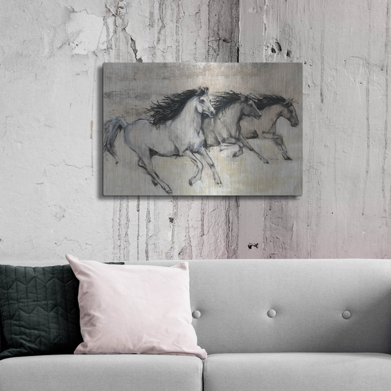 «Horses In Motion II» par Tim O'Toole, art mural en métal, 36 po x 24 po par Tim O'Toole