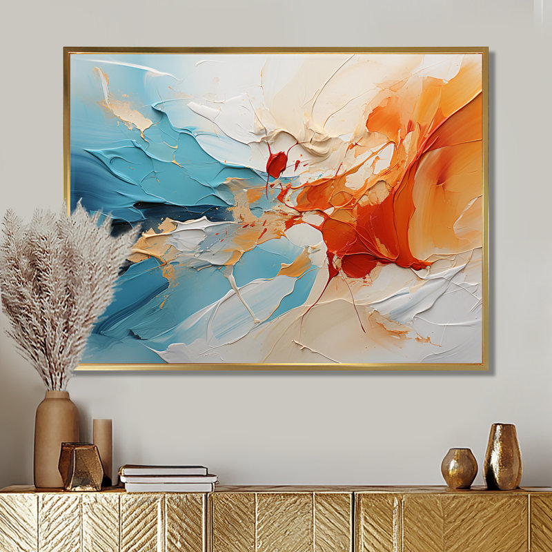Coming Together - Art mural abstrait, H 16 po x l 32 po x P 1 po, Toile avec cadre flottant or