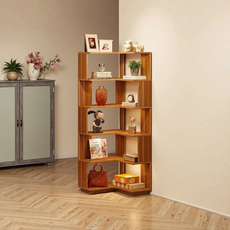 Bibliothèque de coin en L 6 niveaux, Brun