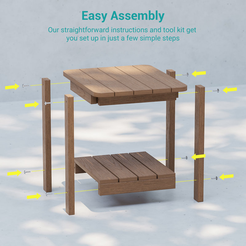 Patio Outdoor Adirondack Plastic/Resin Side Table Weather Resistant End Table, Teak