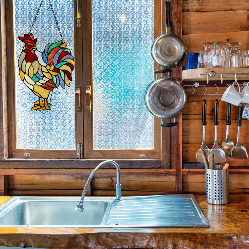 15.25"H Rusty the Rooster-Stained Glass Window Panel