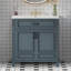 Meuble-lavabo de 30 po avec lavabo en céramique, armoire de rangement en bois massif avec portes à fermeture douce, style rétro, bleu
