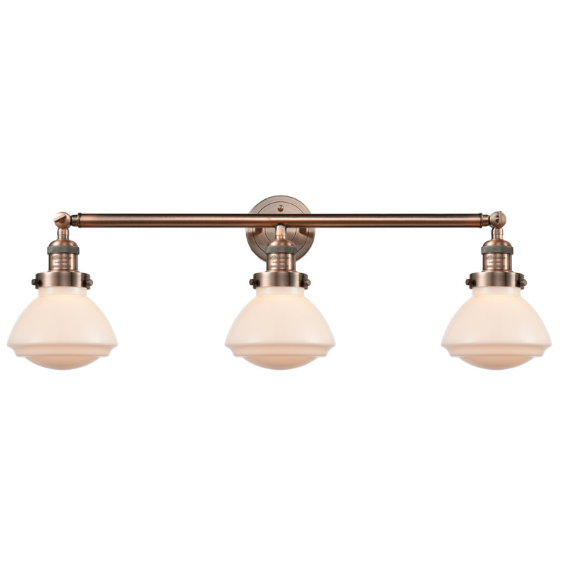 Chesterville 3 - Light Dimmable Vanity Light, Matte White, 6 Watt Vinage LED Bulb, Black Antique Brass