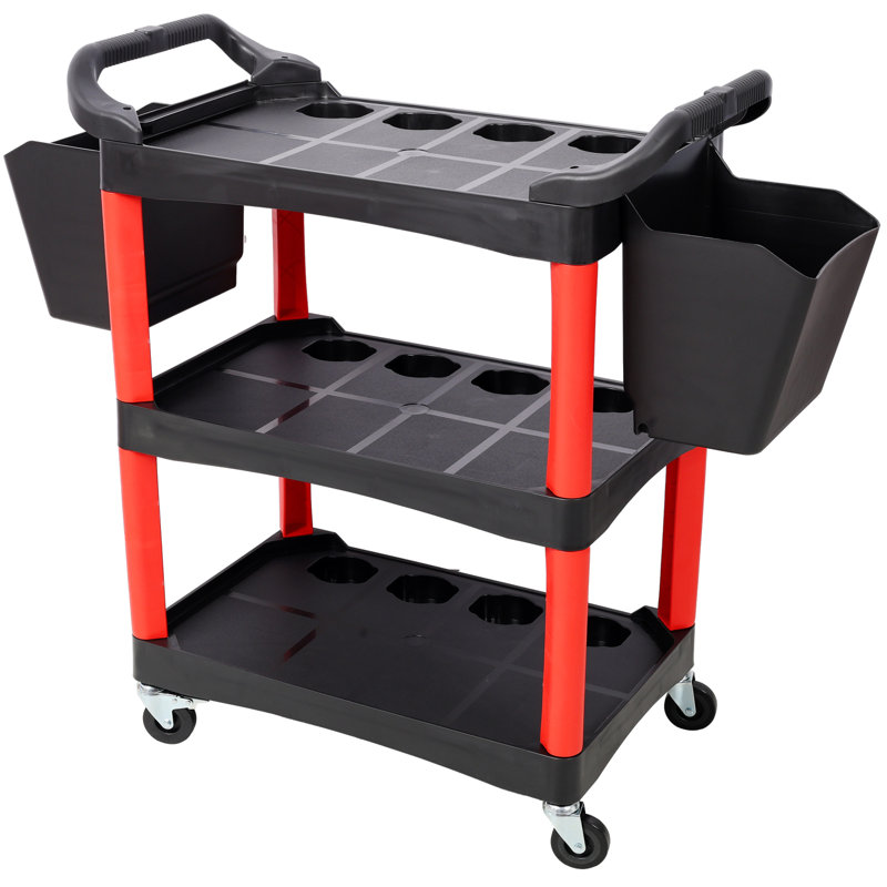 3 Tier Rolling Auto Detail Cart With Wheels for Garage Workshop Tool Storage
