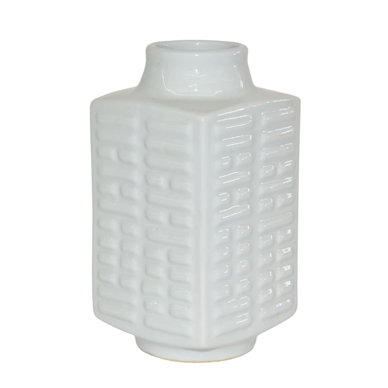 Vase de table en porcelaine d’intérieur/extérieur, Blanc, H 14 po x l 6,5 po x P 6,5 po