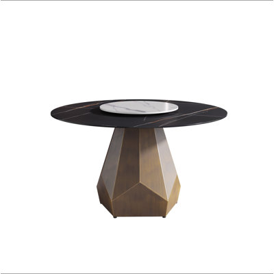 Table de salle à manger 53 po ronde en marbre avec base en métal, marbre artificiel pour 6 personnes, table tournante en pierre artificielle blanche 23,62 po (table de salle à manger seulement)