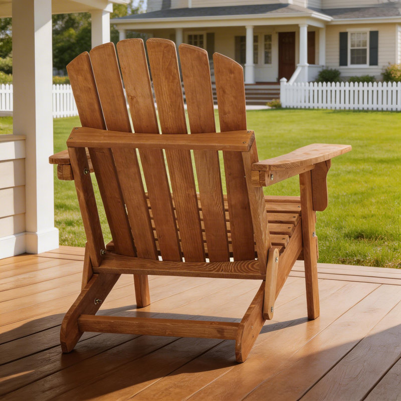 Chaise Adirondack surdimensionnée pliante en bois gaufré avec dossier et siège pré-assemblés, Marron clair