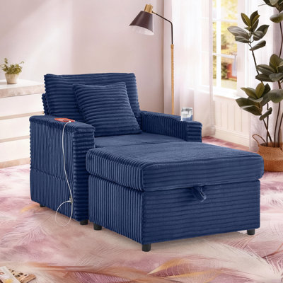 Kamiyla 27" W Multifunctional Corduroy Chaise lounge with Storage Ottoman and Convenient Functions by Red Barrel Studio