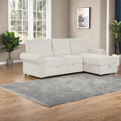 Convertible Sleeper Sofa With Storage, Acacia Wood, Modern Design For Home