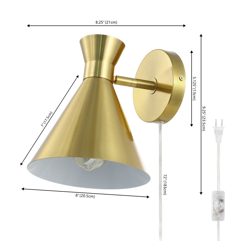 Puliafico Plug-in Armed Sconce, Brass Gold