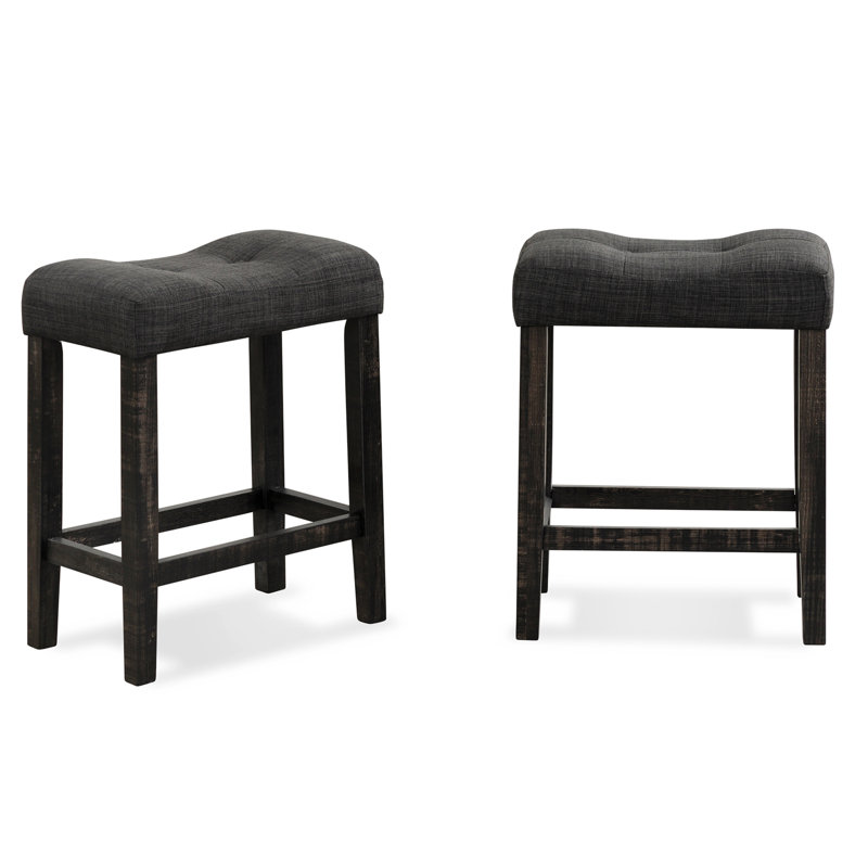 Set Of 2 Button Tufted Counter Height Saddle Stool, Gray