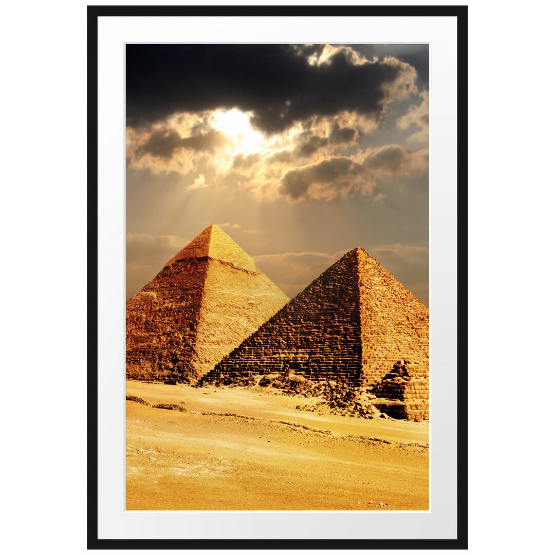 Gerahmtes Poster Pyramiden von Gizeh im Sonnenlicht