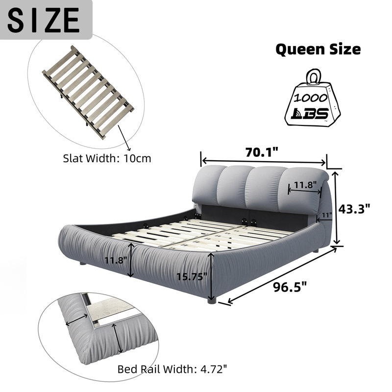 Lieselene Low Profile Standard Bed Frame, Queen, Beige