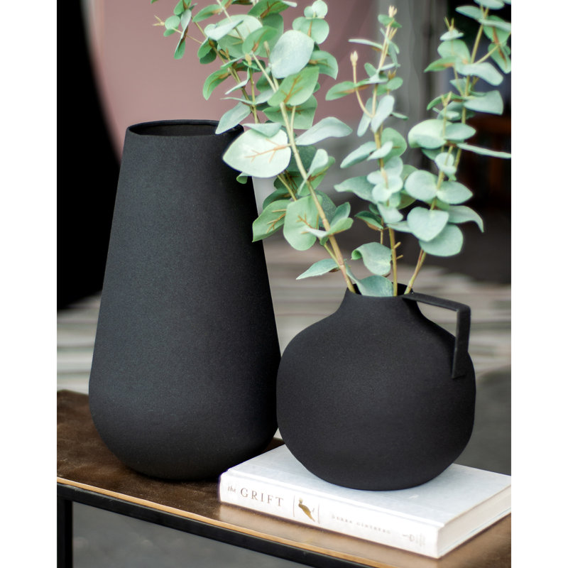 Aldrin 2 Piece Black Metal Table Vase Set