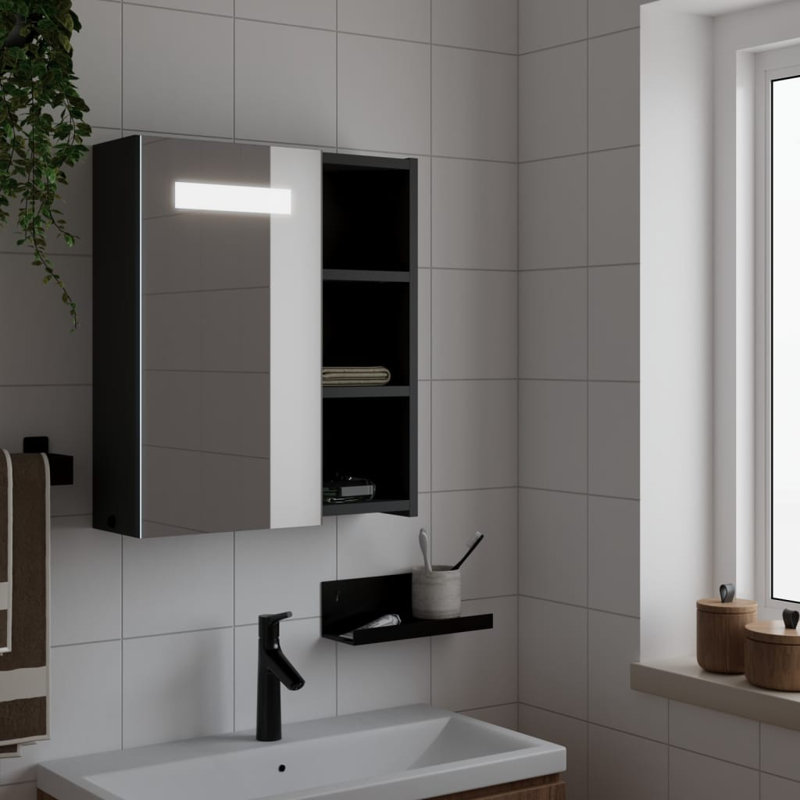 Adrianny 52 mm H Framed Mirrored Bathroom Cabinets, 52 cm H x 45 cm W x 13 cm D, Black