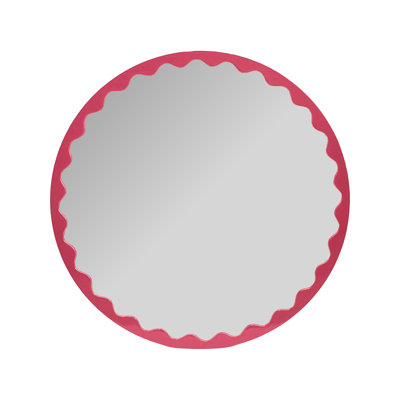 Miroir rond Santosh rose fuchsia brillant à bords festonnés