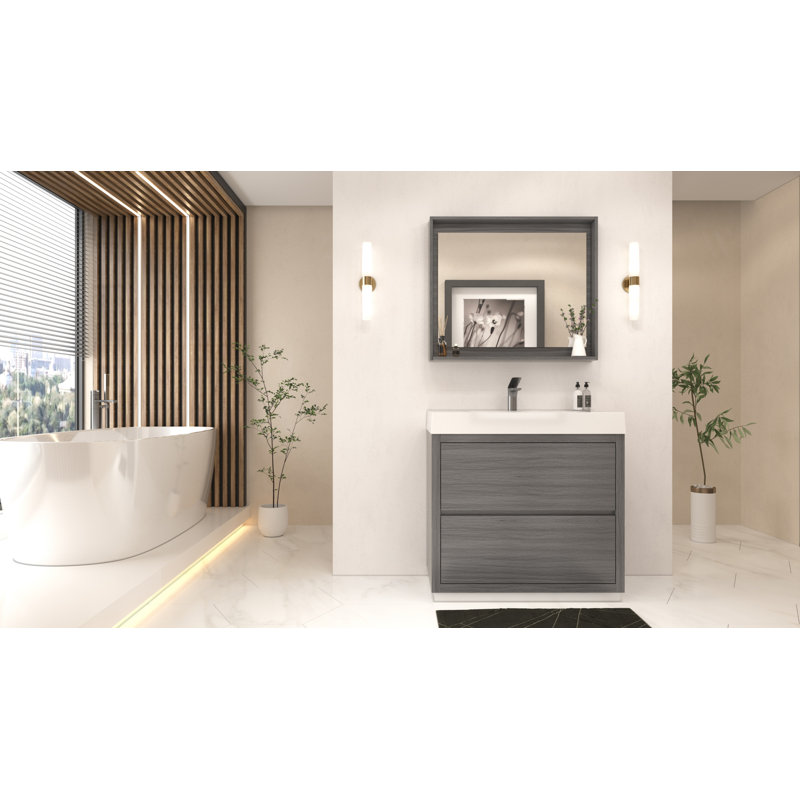 Royka 35.5" W Single Bathroom Vanity Set, Vulcan Ashgrey
