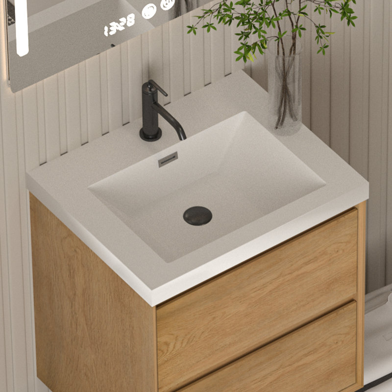 Lavabo de salle de bain simple rectangulaire en résine l 24 po x P 19,48 po avec trop-plein