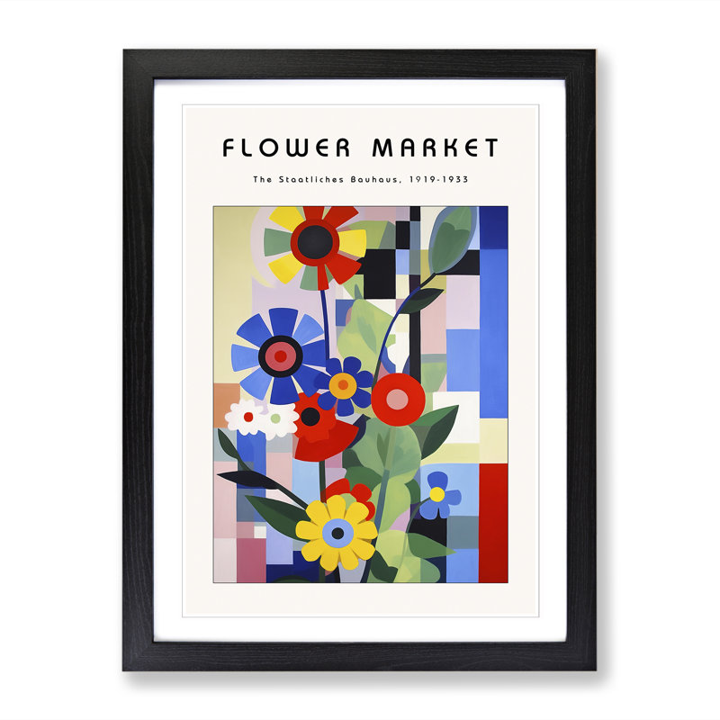 Bauhaus Flower Market Exhibition No.6 - Single Picture Frame Print on Wood, 34cm H x 25cm W x 2cm D