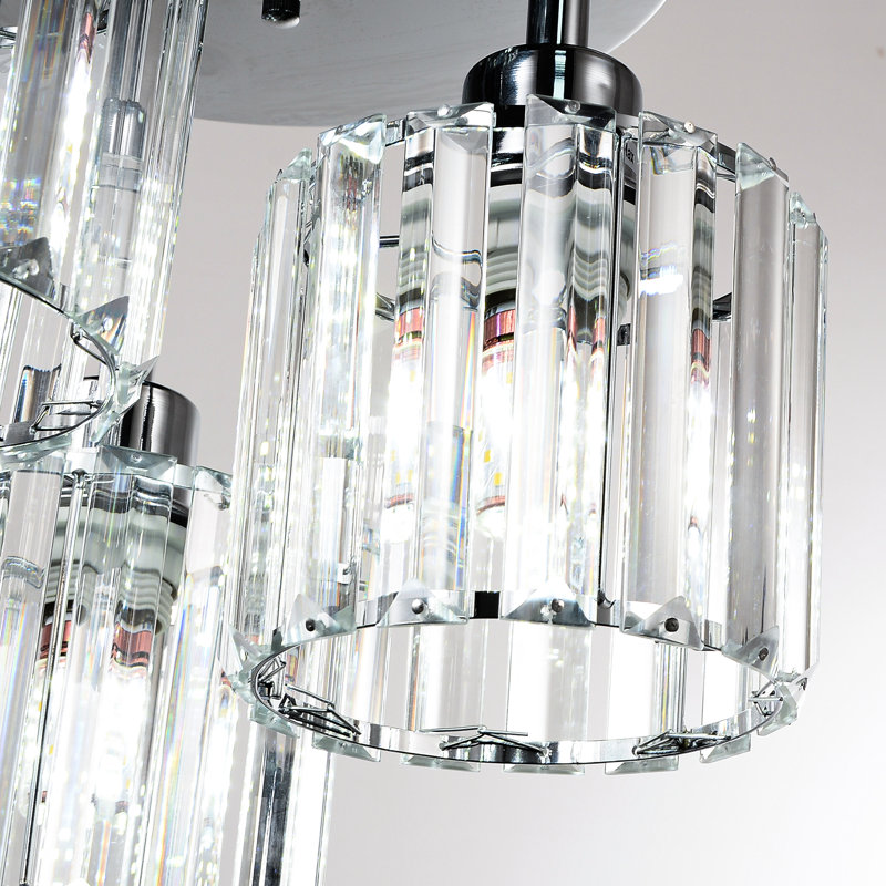 3-Light 11.8" Modern Flush Mount Ceiling Light Fixture With Clear Crystal Glass Shades, Chrome