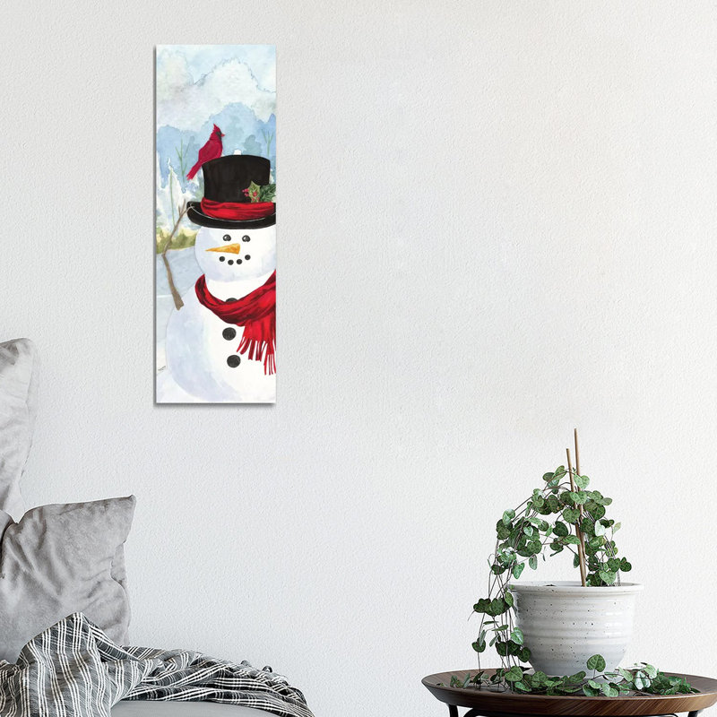 Snowman Christmas Vertical II by Tara Reed - Wrapped Canvas Panoramic Painting, 30.48 cm H x 91.44 cm W x 3.175 cm D
