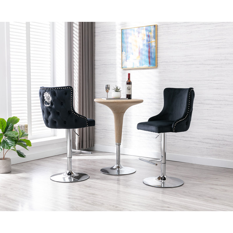 Glazer Swivel Upholstered Adjustable Height Bar Stool, Black