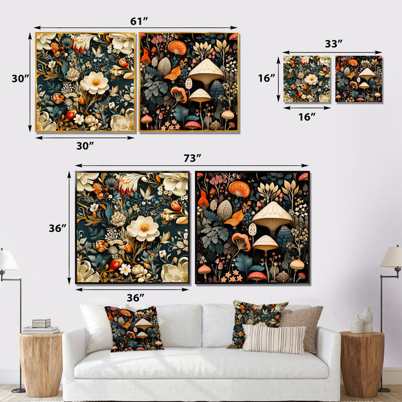 Marwan - Ensemble de 2 décorations murales botaniques abstraites, Encadrement brun, H 36 po x l 73 po x P 1,5 po