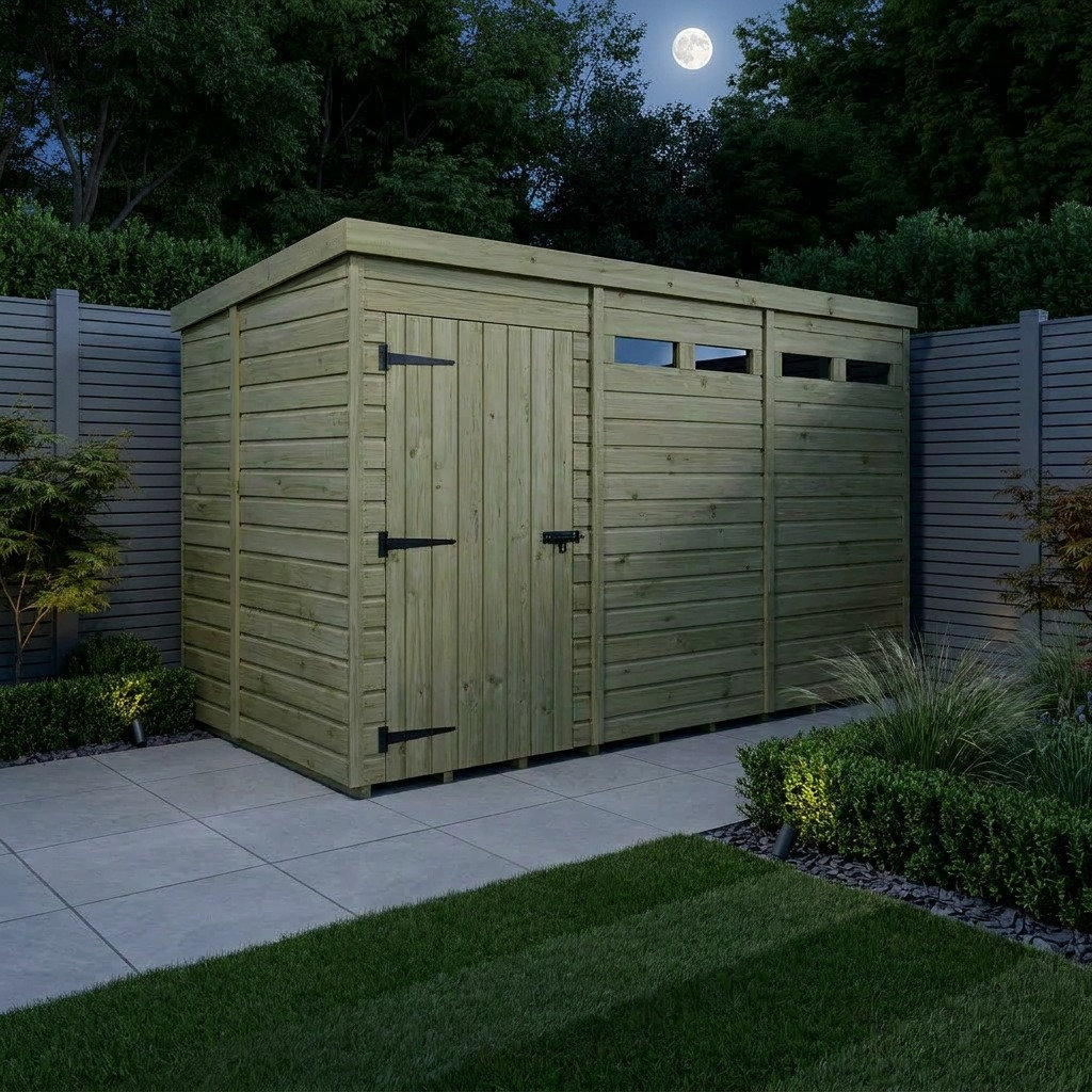 Total Sheds 12ft x 5ft Security Pent Shed - Heavy-Duty Hasp Staple Anti-Tamper - Pressure Treated Timber - UK Manufactured