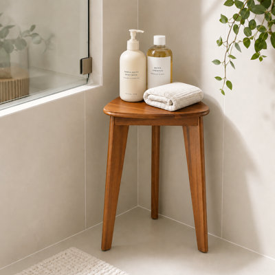 18"H Solid Acacia Wood Corner Shower Benches - Waterproof Bath Step Stools Bench for Bathroom, Corner Plant Stand