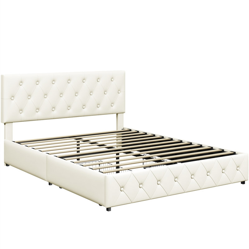  Upholstered Storage Bed, Kingsize (5'), Cream