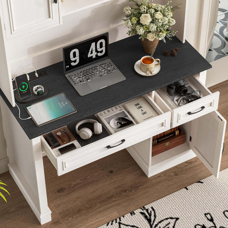 Computer Desk with Built-In Electrical Outlet, Black