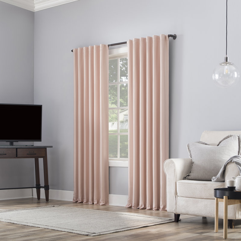 Faux Dupioni Silk Thermal Extreme 100% Blackout Back Tab Curtain Panel, 50" W x 84" L, Blush Pink