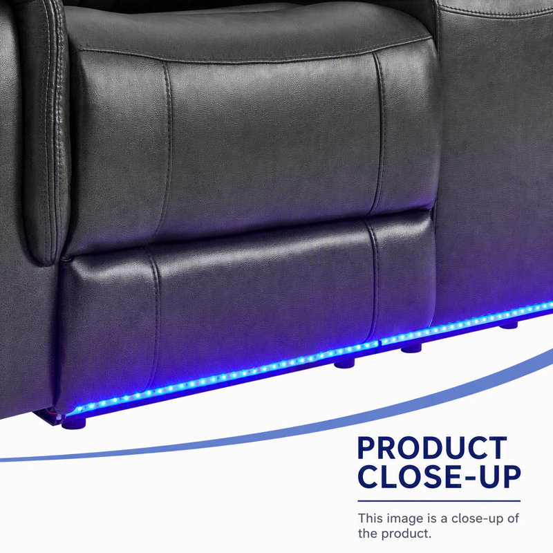 Fauteuil inclinable électrique au fini gris anthracite avec éclairage DEL et accoudoirs coussinés pour une détente confortable