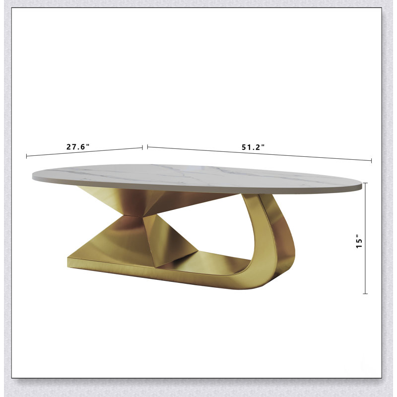 Table basse moderne en pierre frittée avec base en acier inoxydable, Doré